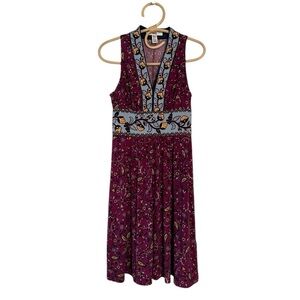 Wisp Berry Gold Sleeveless V-Neck Knee Length Jersey Stretch Dress NWOT Size 0